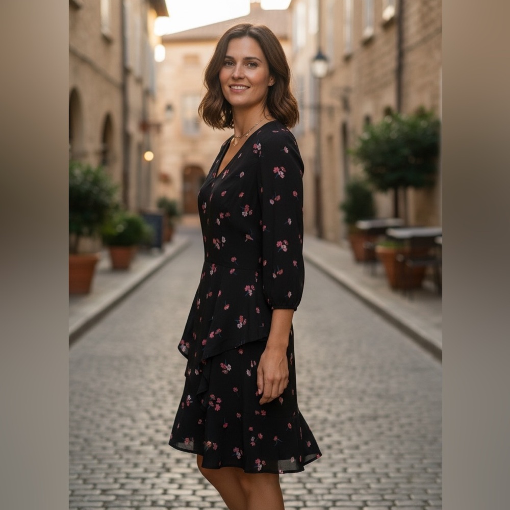 Ava rose floral black dress , small